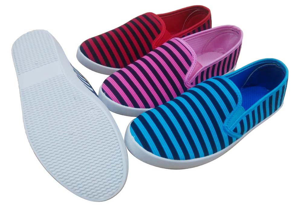 New Style Fashion Women Slip on Flat Stripe Canvas Shoes 