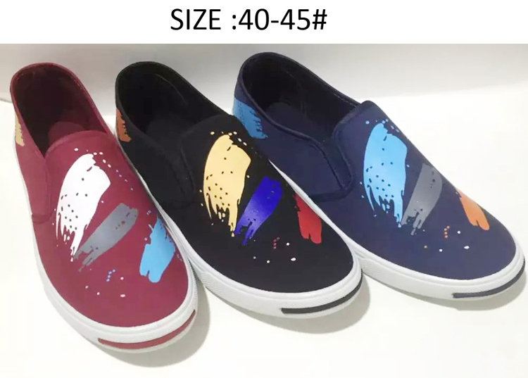 Latest Fashion Low price men's slip on priting canvas shoes injec...