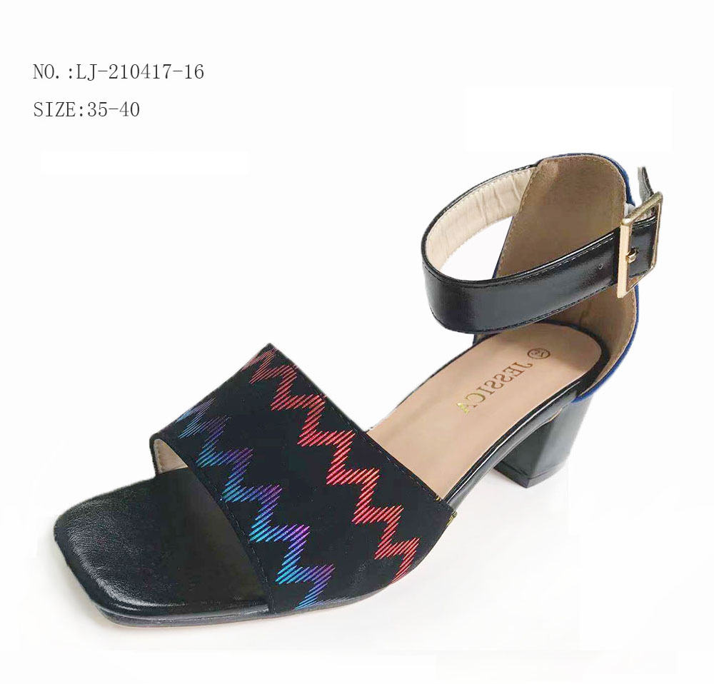 China Made Womens Slides Black shoes chunky heels sandals custom...