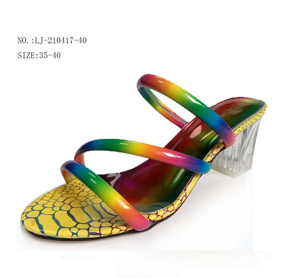 Factory Direct Ladies Open Toe rainbow color Chunky Heels sandals...